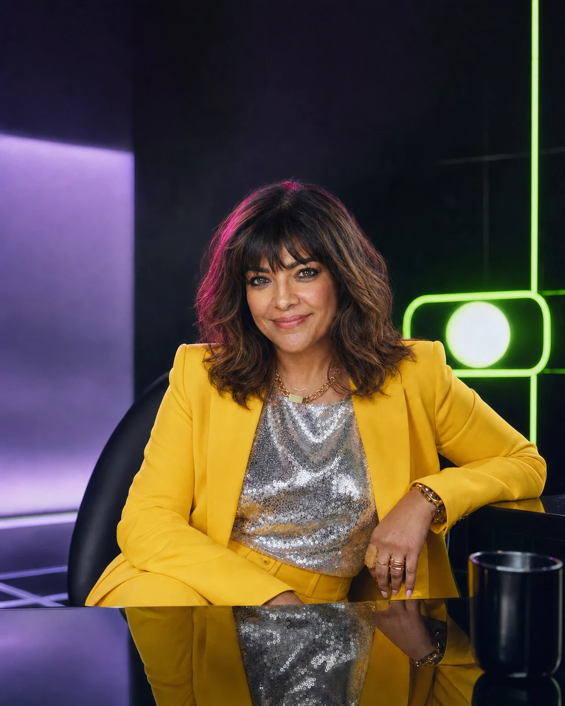 Nishma Patel-Robb in a yellow suit, smiling at a desk